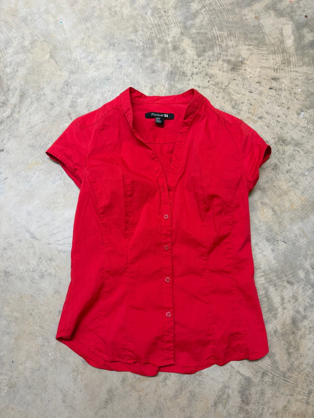 Forever 21 Red Short-Sleeve Button-Down Shirt